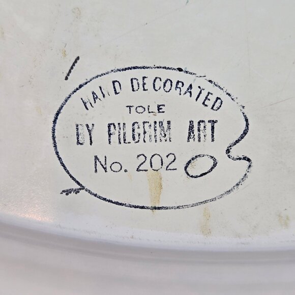 Tole by Pilgrim Art Large Round Metal Tray Roses and Daisy Pattern Gold Rim - Picture 11 of 15